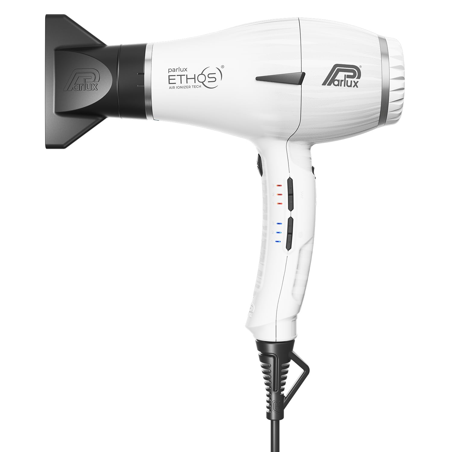 Parlux Ethos® Asciugacapelli Digitale Professionale con Ioni negativi, 9 combinazioni di Velocità e Temperatura, Cavo girevole brevettato, Potente e Leggero, Made in Italy, Colore Bianco Opaco