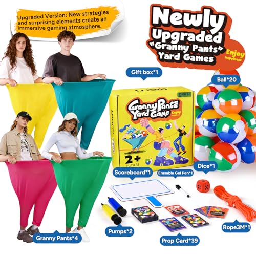 Oversized Granny Pants Yard Game Set - 4 Giant Pants, 20 Balls, Challenge Cards, Outdoor Yard Games for Adults Toss & Catch Game for Family, Adults, Parties - Lawn & Backyard Games - image 2
