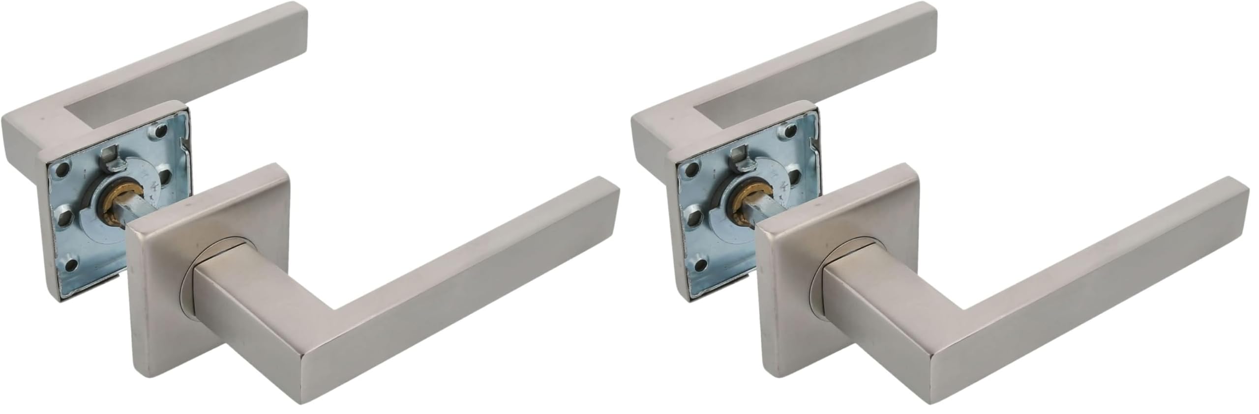 Amig - Set di Maniglie con Rosetta Interna per Porte | Mod. SUKI | 54 x 54 mm | Quadretto da 8 mm | Design Elegante e Semplice | Acciaio Inossidabile | Argentato Opaco (Confezione da 2)