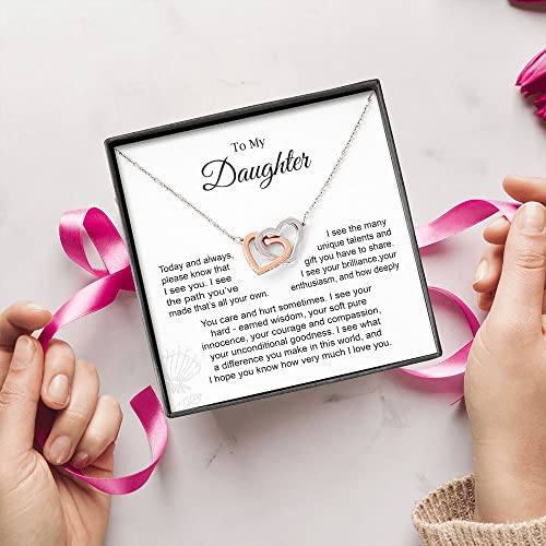 To My Beautiful Daughter Interlocking Hearts Necklace From Father, Father To Daughter Gifts, Birthday Gifts for Daughter, Wedding Gift To Daughter, Jewelry Gifts From Dad To Daughters Adult Grown With Box. (14k White Gold Sterling Silver Necklace)3
