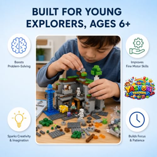 Image of Yashoni Building Blocks Toy Set for Kids | DIY STEM Construction Bricks with Mini Figures, Creative Models & Educational Play Set| Blocks Game (557, The Cave Mine)