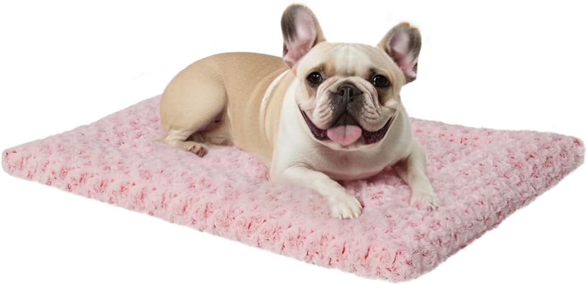 Washable Dog Bed Mat Reversible Dog Crate Pad Soft Fluffy Pet Kennel Beds Dog Sleeping Mattress for Large Jumbo Medium Small Dogs, 35 x 22 Inch, Pink 35.00" x 22.00" x 1.50" Pink