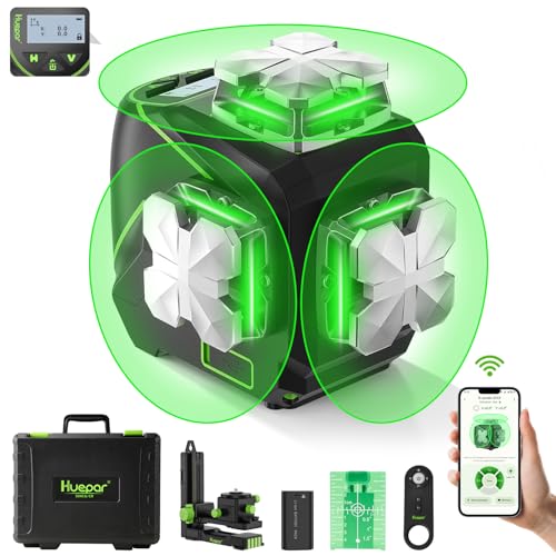 Huepar 3D Self-Leveling Laser Level 3x360 Red Cross Line 100Ft Three-Plane Leveling and Alignment Laser Level Tool -Two 360° Vertical and One 360° Horizontal Line -Magnetic Pivoting Base GF360R