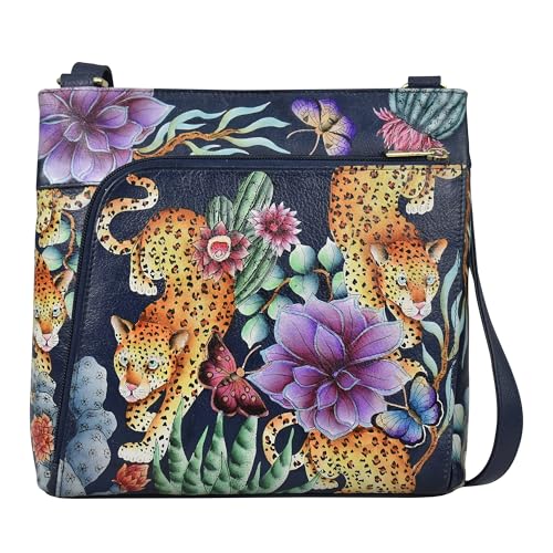 Anuschka Women's Original Hand-Painted Leather Crossbody with Front Zip Organizer & RFID Card Protection