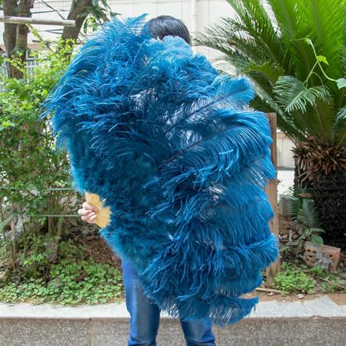 Abanicos de plumas de avestruz grandes y esponjosos, amarillos, plegables, de mano, para danza, fiestas, espectáculos, varios estilos, azul marino, 100 cm, 130 cm, 2 unidades