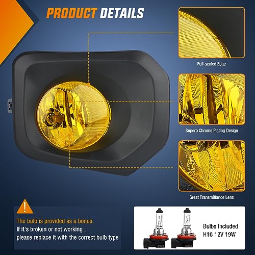 Image of Nilight Fog Lights Assembly Compatible with 2016 2017 2018 2019 2020 2021 2022 2023 Toyota Tacoma SR SR5 Model Only Replacement Yellow Lens Driver and Passenger Side