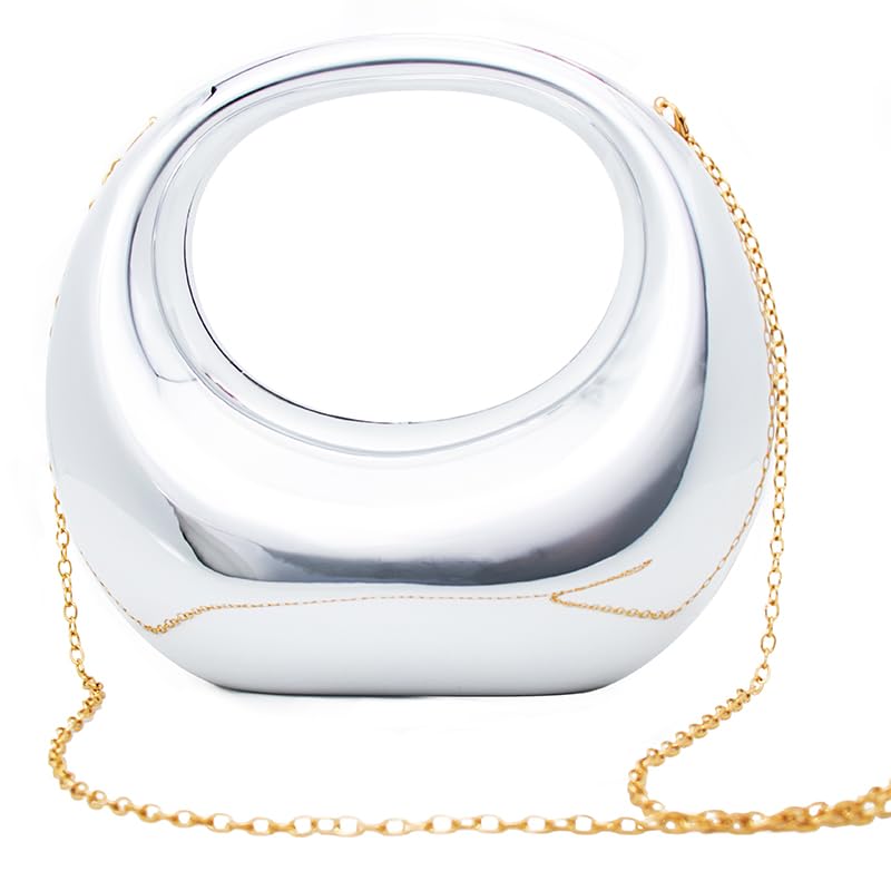 Image of Acrylic Clutch Purse for Women Y2k Top-handle Moon Hobo Bag with Detachable Chain Strap for Wedding Party Cocktail