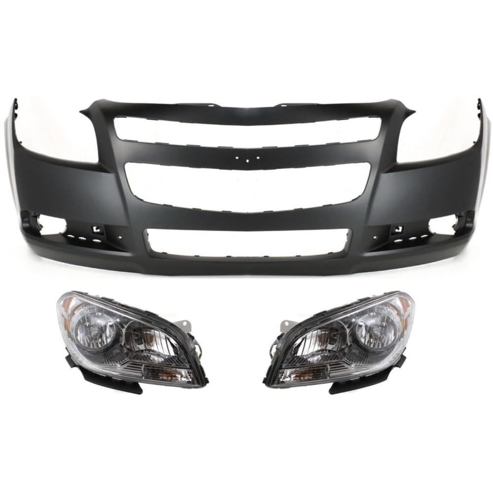 EIDZADK Auto Body Repair for Chevy for Malibu 2008-2012 Front Set of 3 with Bulb(S)-Assembly (1) Bumper Cover and (2) Headlights -Lighting Technology Headlight-Part Name 22897127