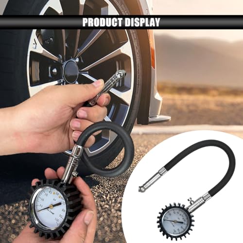 Image of BDZMC Car Tire Pressure Gauge, 0-100 PSI Air Pressure Gauge with 2.5 Inch Large Scale Dial, Accurate Easy to Read, Certified ANSI Tire Gauges with Flexible Air Hose for Cars, SUVs, Trucks (Silver)
