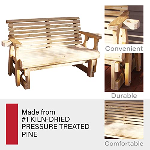 Image of Amish Casual Heavy Duty 800 Lb Roll Back Pressure Treated Porch Glider with Cupholders (5 Foot, Unfinished)
