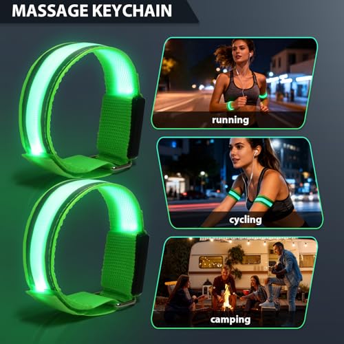 Wishstar led Armband aufladbar, 2 Stück leuchtband Grün, leucht Armband lauflicht joggen, leuchtarmband joggen zubehör, Sicherheits Licht, Reflektorband leuchtbänder arm für Radfahren, Joggen Unisex