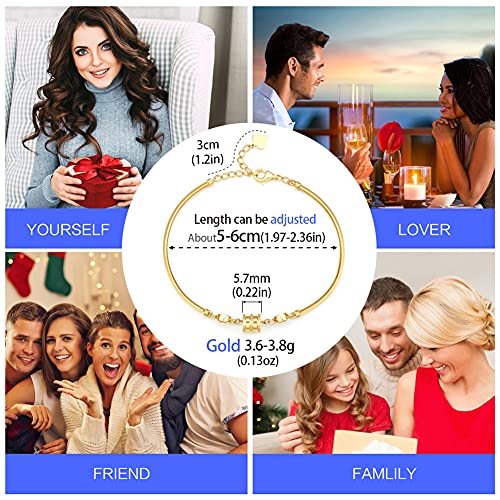 Solid 18K Gold Link Bangle Bracelet For Women Real Gold, Dainty Charm Cute Waist Thin Chain Adjustable Bracelet Cuff Gift For Her, Pure Gold With Certificate Fine Jewelry For Prom, 6.3 To 7.5 Inches #TOP6