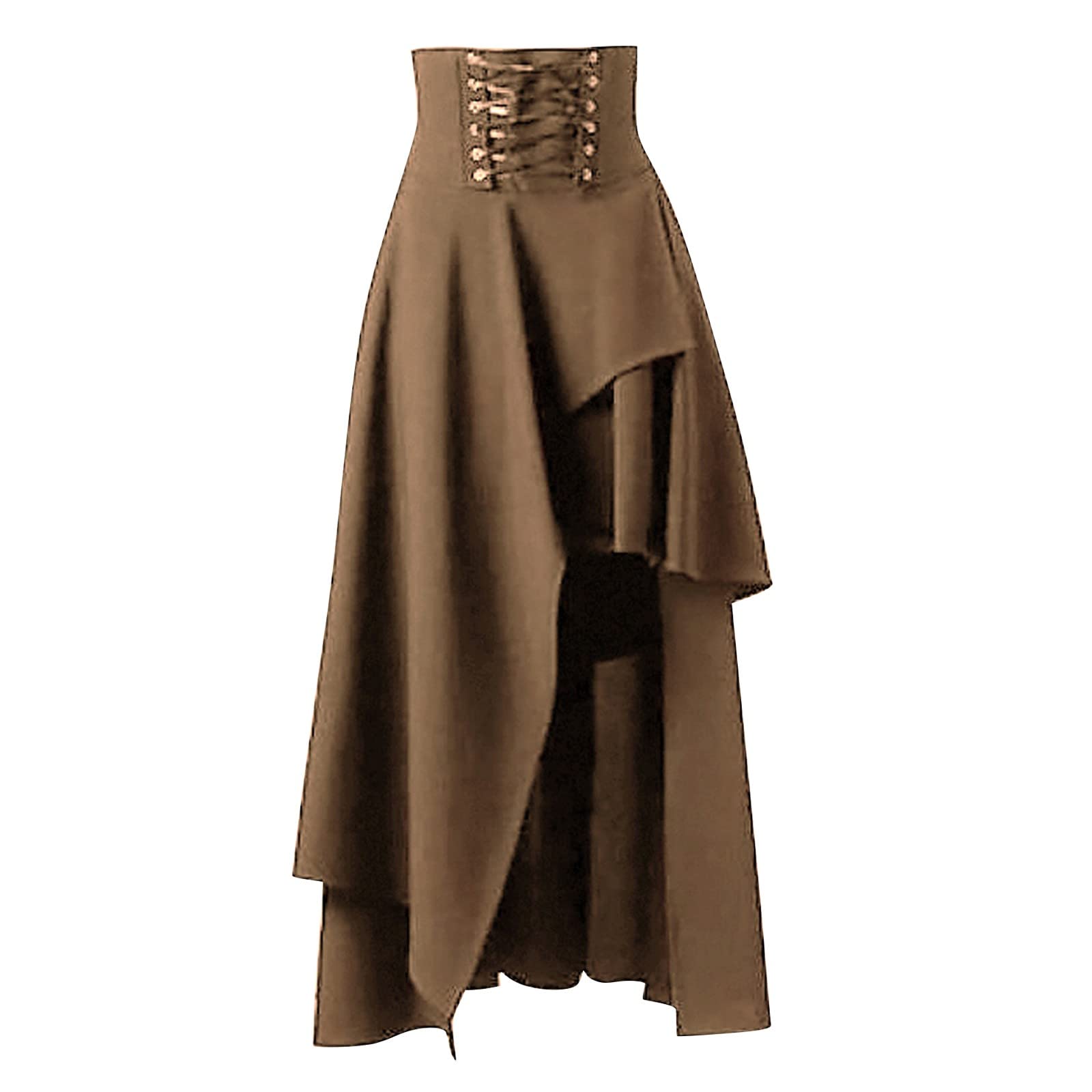 Beokeuioe Women's Renaissance Maxi Skirt Elastic High Waist Medieval Skirt Khaki S