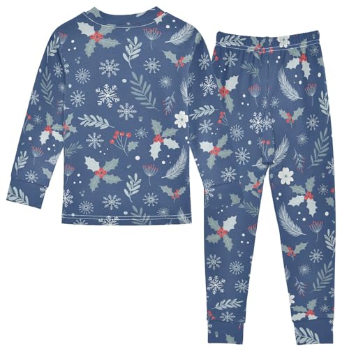 Pajama Sets Long Sleeve Winter Holly Snowflake Pattern Soft Comfy Sleepwear 2 Piece PJS 3-8T3