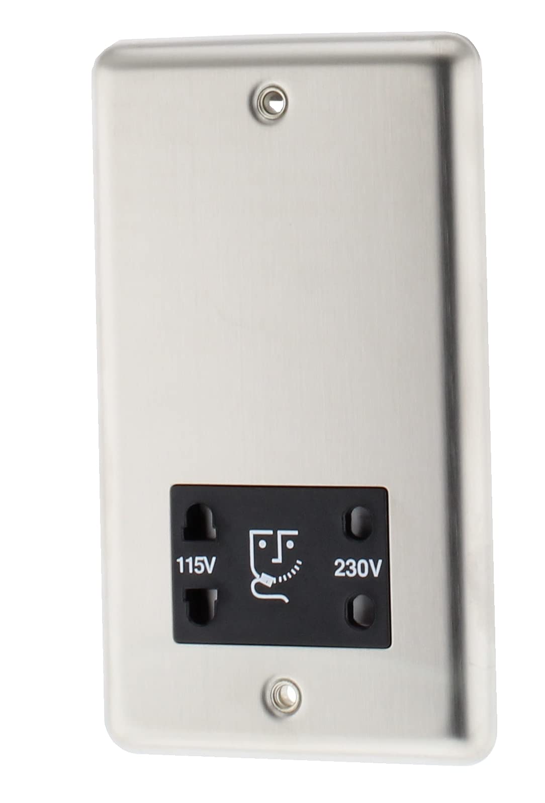 Dual Voltage Bathroom Shaver Socket 110/230V Black Insert, Brushed