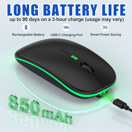Image of Gizdot-R1 LED Mouse for MacBook Air /iPad /Laptop, Bluetooth Rechargeable Silent Mouse with USB-C, Built-in Mouse Jiggler, 4-Mode Wireless Mouse Compatible with macOS /iOS /Windows /Android