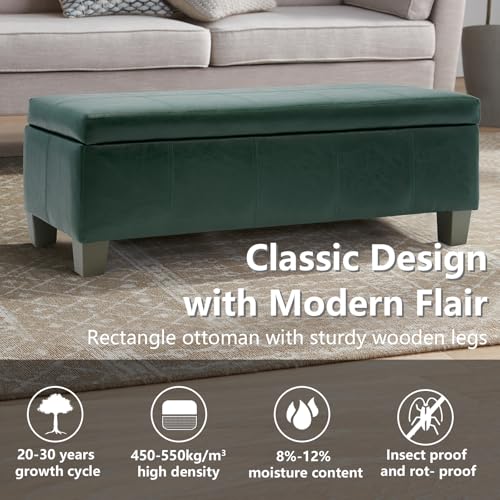 Image of 41 inch Storage Ottoman, Storage Bench with Safety Hinge, Upholstered Synthetic Leather Ottoman Bench for Bedroom, Living Room, Entryway, Hallway, Foot Rest, Support 500lbs