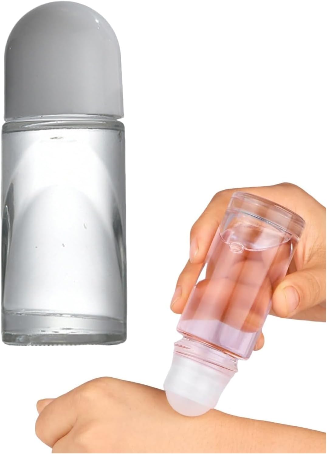 Clear Empty Glass Roller Bottles for Essential Oils Vials Containers Refillable Roll-on Bottles with Lids Cosmetic Containers for Perfume (White-50ml)