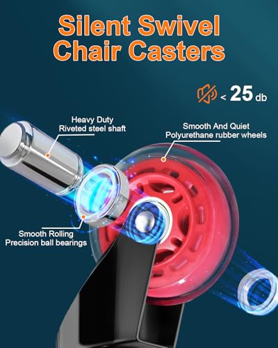 Image of RidRed Gaming Chair Wheels - Heavy-Duty Office Chair Wheels - Replacement Rubber Casters- Universal Fit 3 Inch Chair Casters, Noise Free, Fits 98% Chair, for All Floor (Red)