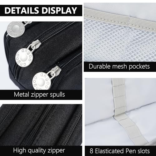 Image of MAMUNU Large Capacity Pencil Case, 3 Compartments Canvas Pencil Pouch with Zipper, Aesthetic Pencil Bag Pen Pouch for School Office Students Teen Girls Boys, Black
