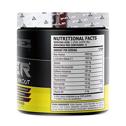 Image of Pole Nutrition Pre-Workout Powder | Flavoured, Maximum Performance Formula | 270 Gram, 30 Serving (Lemon Lime)