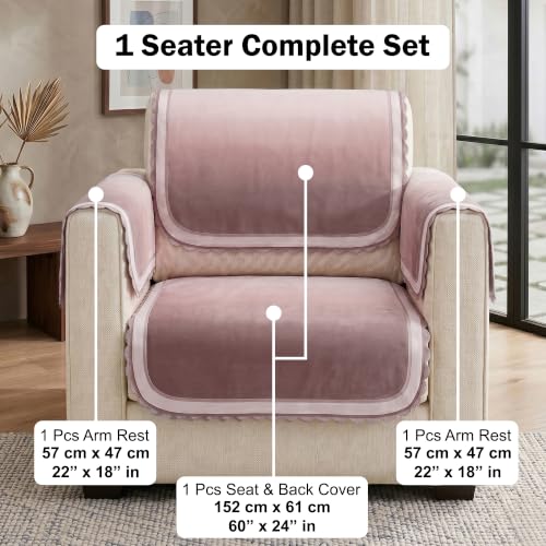 Image of Story@Home Sofa Mat Velvet Sofa Cover 1 Seater (152x61Cm) with Arm Rest Covers | Anti Slip Sofa Cover Velvet for Living Room | Measure Your Sofa & Create Your Own Set - Ombre Dusty Coral Palette