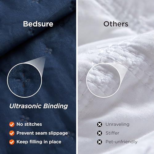 Image of Bedsure Twin Quilt - Ultra Soft Twin XL Quilt Bedding for Dorm Decor, Lightweight All-Season Comforter, Navy Blue Bedspread Coverlet with Clover Pattern, 68 x 86 Inches