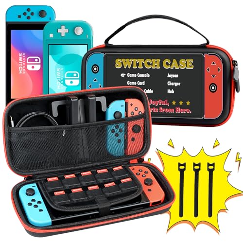 Switch Carrying Case for Nintendo Switch OLED/LITE, Protable Slim Light Travel Storage Bag Pouch for Console Joycon & Video Game Accessories, Protective Hard Shell Cover with Handle, Gift to Boy Girl -  Switch carrying storage case