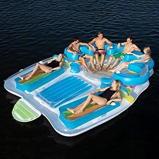 Tropical Tahiti Floating Island Inflatable Raft 7 Person! Built-in Inflatable Bench Seat