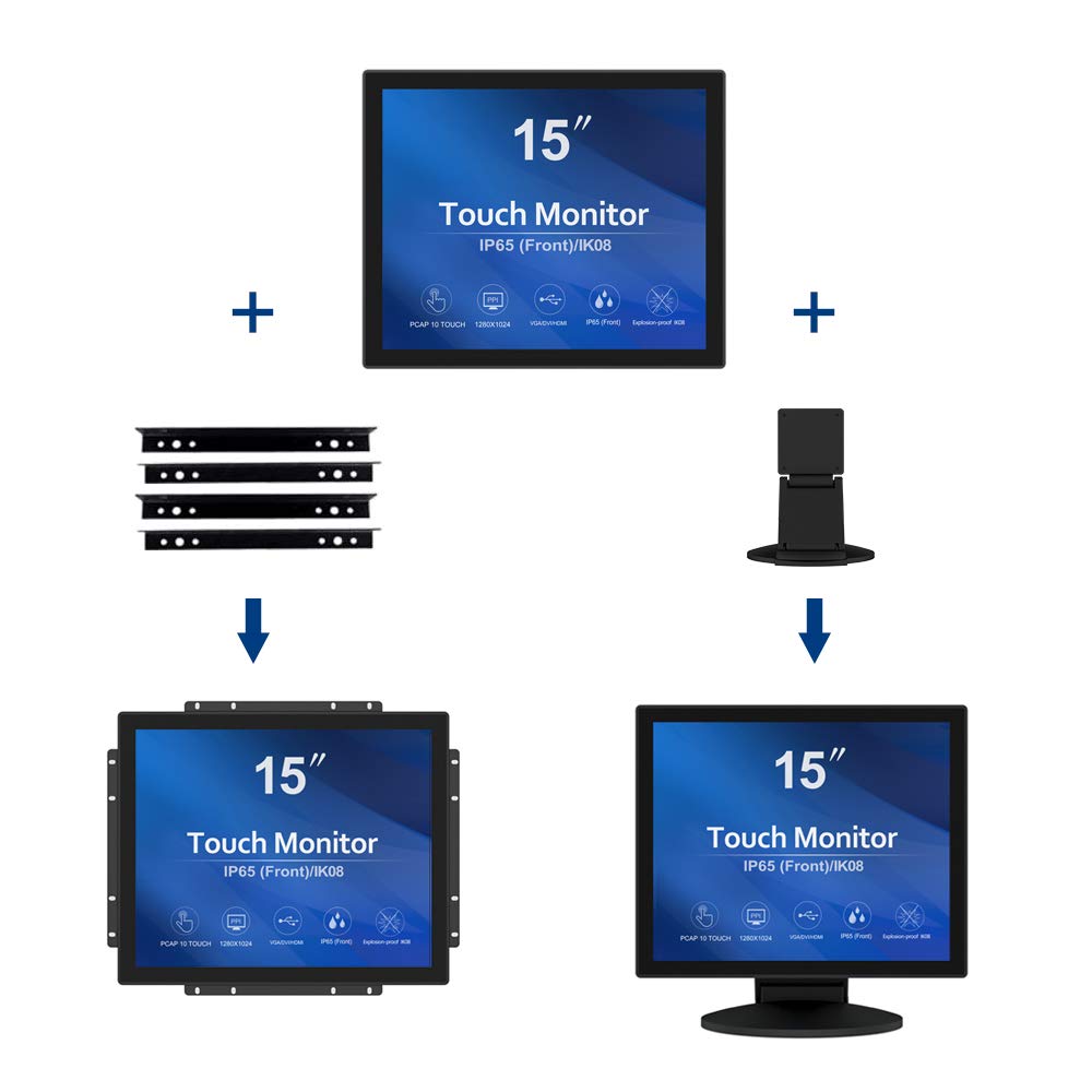 GreenTouch Moniteur LCD à écran Tactile à Cadre Ouvert 15 Pouces - PCAP capacitif -1024x768-5:4-Noir