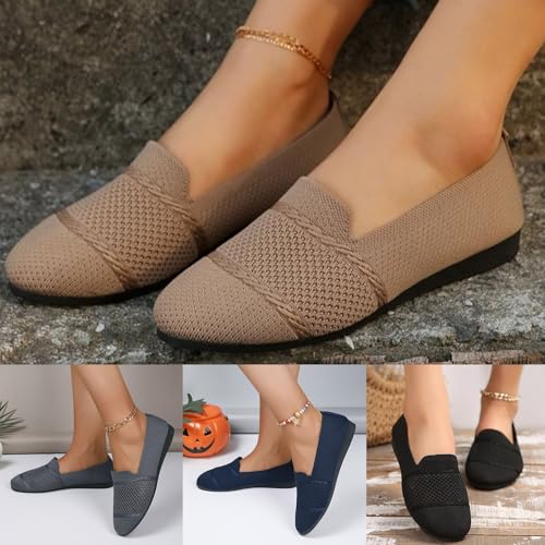 Women's Ballet Flats Slip On Shoes Comfortable Walking Flats for Women Knit Wide Toe Box Breathable Soft Ballet Shoe Ballerina Dance Lightweight Casual Dress Shoes for Work Travel3