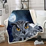 PALZLH Kuscheldecke Mond & Eule Weiche sofadecke, Fleecedecke, Wohndecke - Pflegeleicht - Warm, Gemütlich, Langlebig 150x200 cm