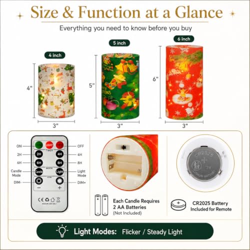 Image of Floral Flameless Candles with String Lights - 3pcs Battery Operated Candle Flickering Christmas LED Pillar Candles with Timer Remote for Home Decor Romantic Ambiance,CH