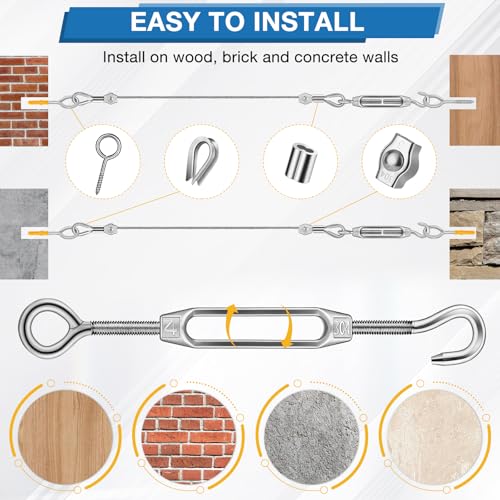 DazzBoom Drahtseil Set,50M 2mm stahlseil,304 Edelstahl Drahtseil Spanndraht,stahlseil mit ösen,für String Light Suspension,Zaun,Wäscheleine,Gardinenseil,Kletterpflanzen,Deck-Kabel-Reling