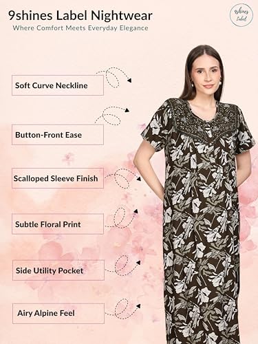 Image of 9shines Label Premium Alpine Maxi Designer Nighty | Floral Print Maxi for Women | Night wear for Women | | Full Length Night Gown for Women | Night Dress for Women Stylish (2467)