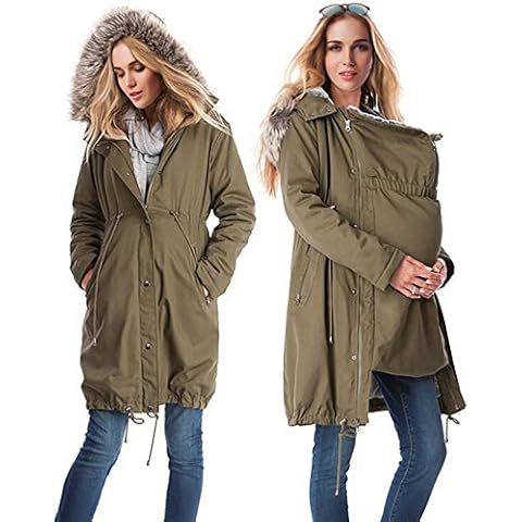 Maternity Coat Jacket Kangaroo Outfit Windbreaker Spring Autumn Clothes Outwear Pregnant Woman with Baby Carrier Hooded Coat,Green,XL Cover