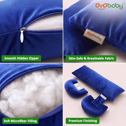 Image of OYO BABY Maternity Pillow Bundle for New Moms | Plush Velvet Pregnancy and Nursing Pillow Set | 4-Piece Adjustable Body Pillow for Belly, Back and Hip Support - Royal Blue