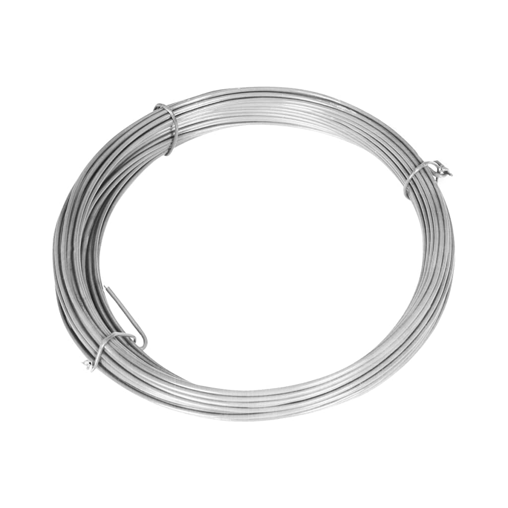 Valla de alambre galvanizado con postes y casquillos de suelo, acero, 15 x 1 m, juego de 1 valla de alambre, 5 postes, 5 casquillos, 2 puntales, 2 manguitos, alambre tensor, alambre de unión y 3