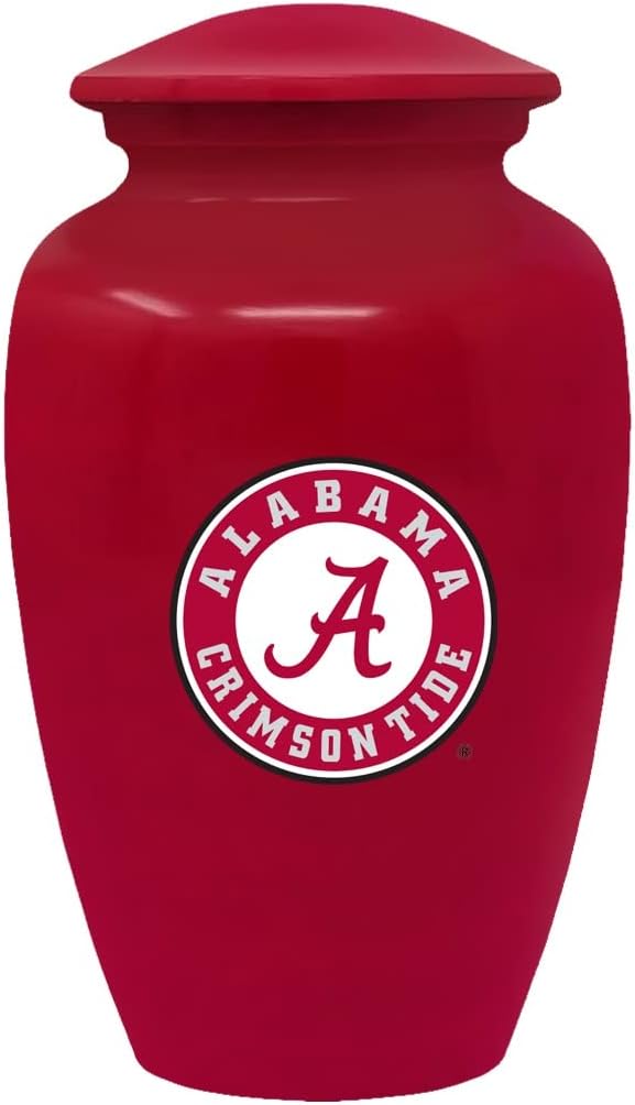 Exquisiteurn's NCAA Licensed College Team Cremation Urn - Adult Handcrafted Funeral for Ashes Metal Collegiate (Alabama with Seal, Red)