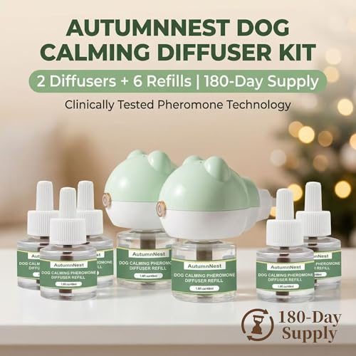 Image of Calming Diffuser for Dog, Pheromone Plug-in Set (2 Diffusers & 6 Refill 48ml) for Dog Anxiety Relief, Reduces Barking, Aggression, Destructive Behavior, Fireworks Fear, 180-Day Dogs Calming Diffuser