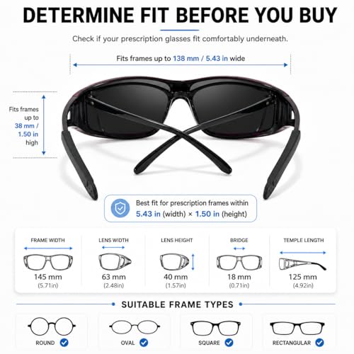 Image of VIEWBETTER Polarized Fit Over Glasses Sunglasses for Men Wrap Around Shades UV Protection Wear Over Eyeglasses SG0312