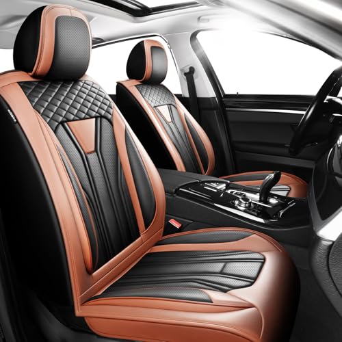 Image of Car Seat Covers Compatible with Chevy Equinox 2011-2026, Premium Leather Breathable, Wear Resistant, Airbag Compatible, All-Weather Protection & Full Coverage, 2 Front Seat Brown&Black