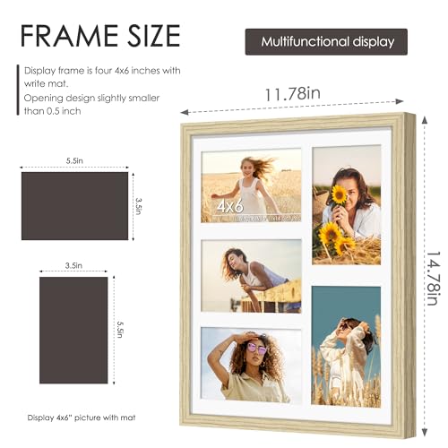 Image of DUENPY 11x14 Collage Picture Frame 4x6 Collage Picture Frame Displays Five 4x6 inch Photos or 11x14 (Without Mat) Wall Decor Wall Hanging or Tabletop Wood Color