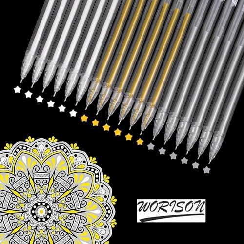 Image of worison 9pc White Gold Silver Fine Point Highlight Gel Pen for Drawing