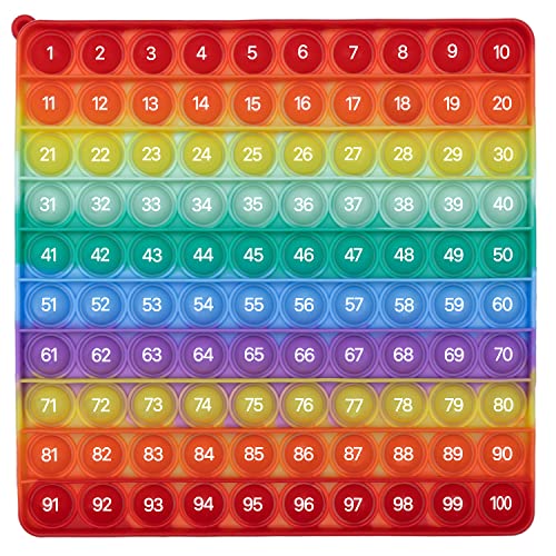 POP-n-Teach 100 Pop It Fidget Toy Rainbow Hundreds Chart for Kids -Counting Toys - Popits for Kids - Count to 100 Numbers - 1st Grade Classroom Must Haves- Bubble Pop Its - Big Square Sensory Toy
