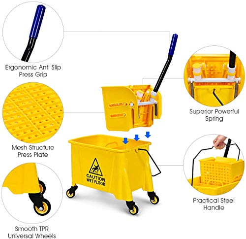 Image of Nightcore Commercial Mop Bucket and Side Press Cleaning Wringer Portable Trolley On Wheels,All-in-one Tandem Floor Cleaning,Wavebrake. Ideal for Household,Commercial (21 Quart)