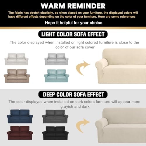 PrinceDeco-Stretch-Loveseat-Sofa-Cover-Slipcover-Couch-Cover-for-2-Cushion-Sofa-Washable-Sofa-Cover-for-Pets-Friendly-Furniture-Protector-Covers-with-Non-Slip-BottomLoveseat-Biscotti-Beige PrinceDeco Stretch Loveseat Sofa Cover Slipcover Couch Cover for 2 Cushion Sofa Washable Sofa Cover for Pets Friendly Furniture Protector Covers with Non Slip BottomLoveseat Biscotti Beige