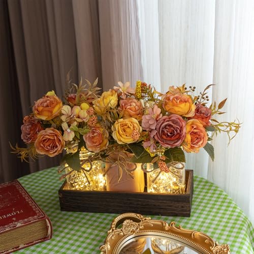SUNNY BROOK 3PCS Artificial Fall Flowers in Mason Jars with Rustic Wood Tray – Amber Orange & Yellow Fake Floral Centerpiece, Faux Flower for Farmhouse Autumn Decor Kitchen, Coffee Table, Tiered Tray - Cosy Home Interiors SUNNY BROOK 3PCS Artificial Fall Flowers in Mason Jars with Rustic Wood Tray – Amber Orange & Yellow Fake Floral Centerpiece, Faux Flower for Farmhouse Autumn Decor Kitchen, Coffee Table, Tiered Tray - Image 4