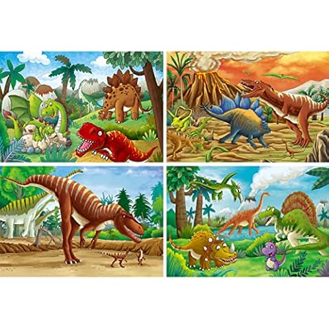 4 in 1 Dinosaur Jigsaw Puzzles for Kids 3-8 Years Boys Girls Birthday Gifts for Toddler Boys Cute Dinosaur Jigsaw Puzzles Preschool Learning Educational Toys Cover