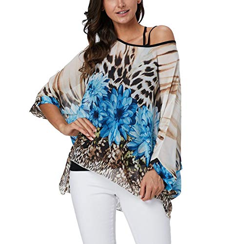 Image of Ckikiou Plus Size Batwing Flowy Semi Sheer Chiffon Blouse Tunic for Women Summer Floral Print Boho Beach Cover ups